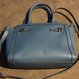 Liz Claiborne Blue Pebbled Satchel with Nickel Hardware